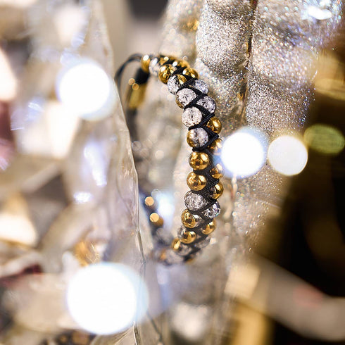 Or Chrome x Blanc | Bracelet Double Verre Pailleté